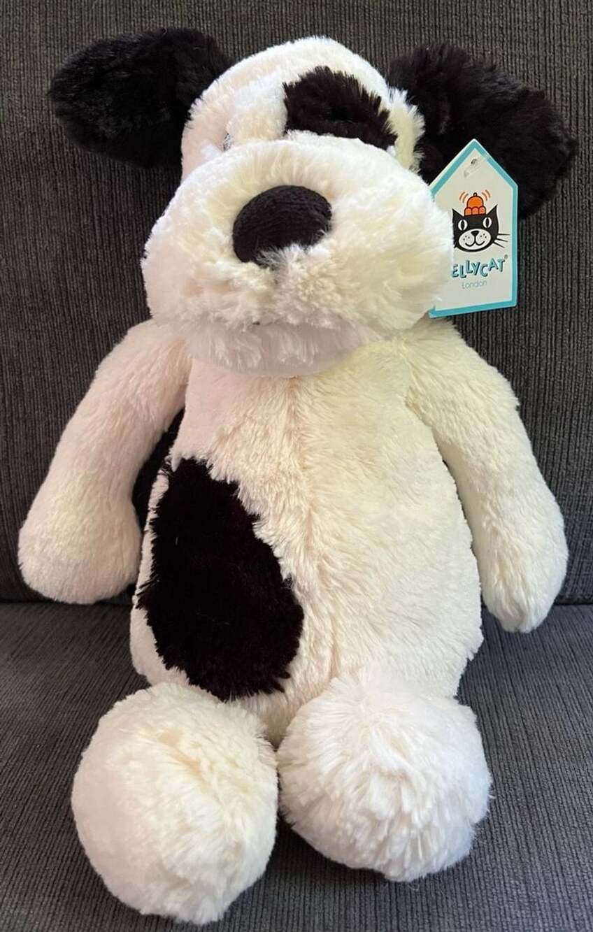 Jellycat Bashful Black & Cream Puppy Medium Stuffed Animal Plush